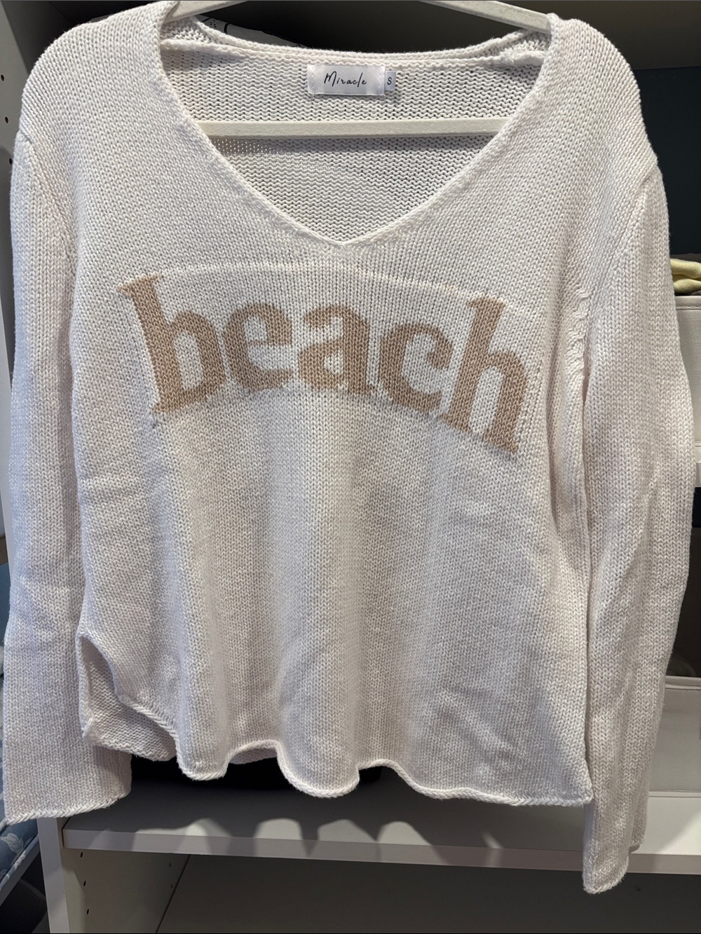 MinkPink Cream "Beach" V‑Neck Sweater
